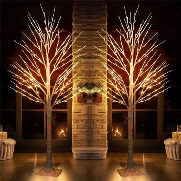 New 2Pack Lighted Birch Tree, 6 FT Total 288LED Pre-lit Artificial - Picture 1 of 7
